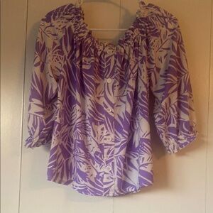Elegant Purple Floral Blouse with Ruffled Sleeves